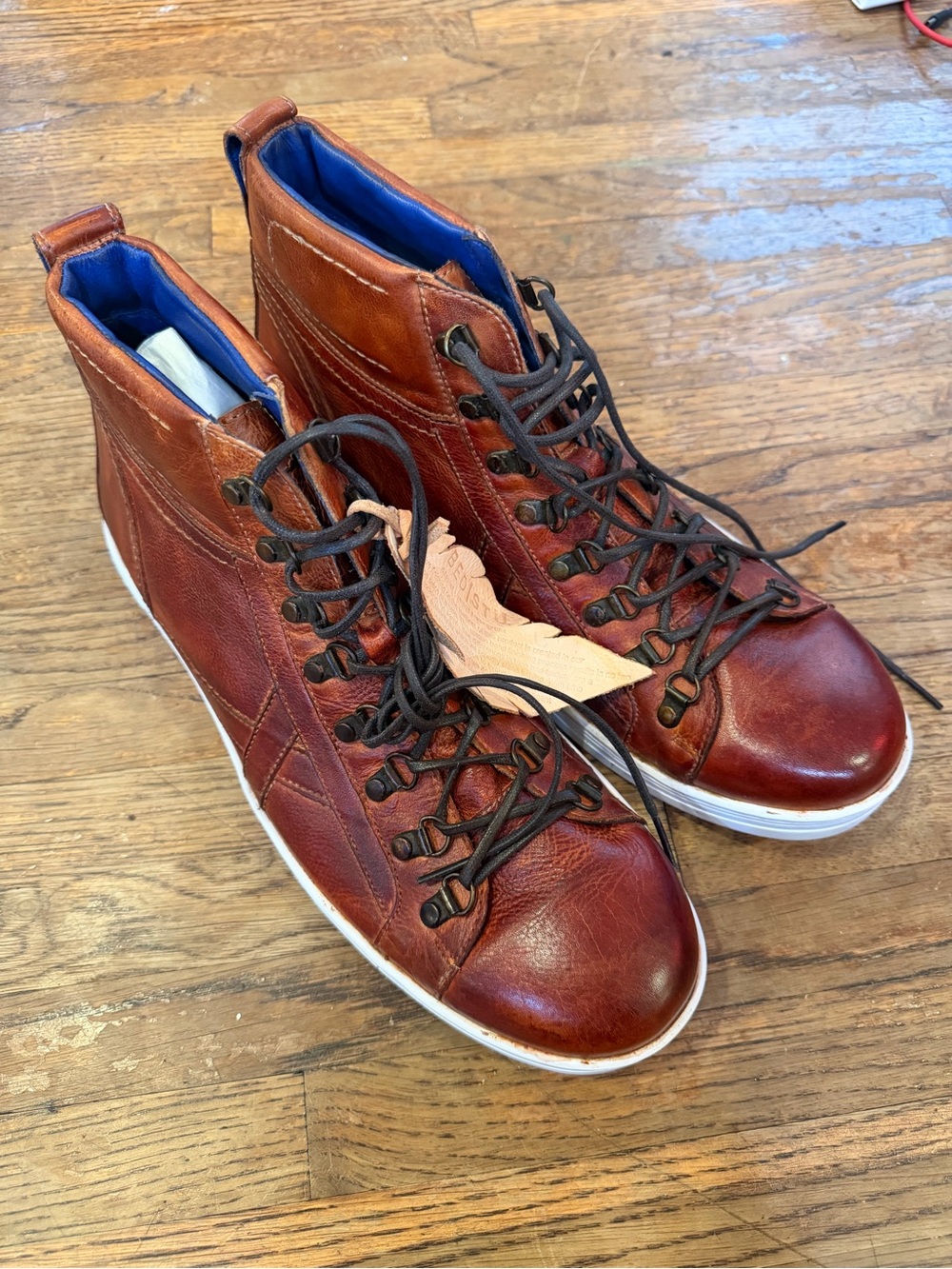 Bed Stu Cognac Leather Chukka Boots with Blue Lining